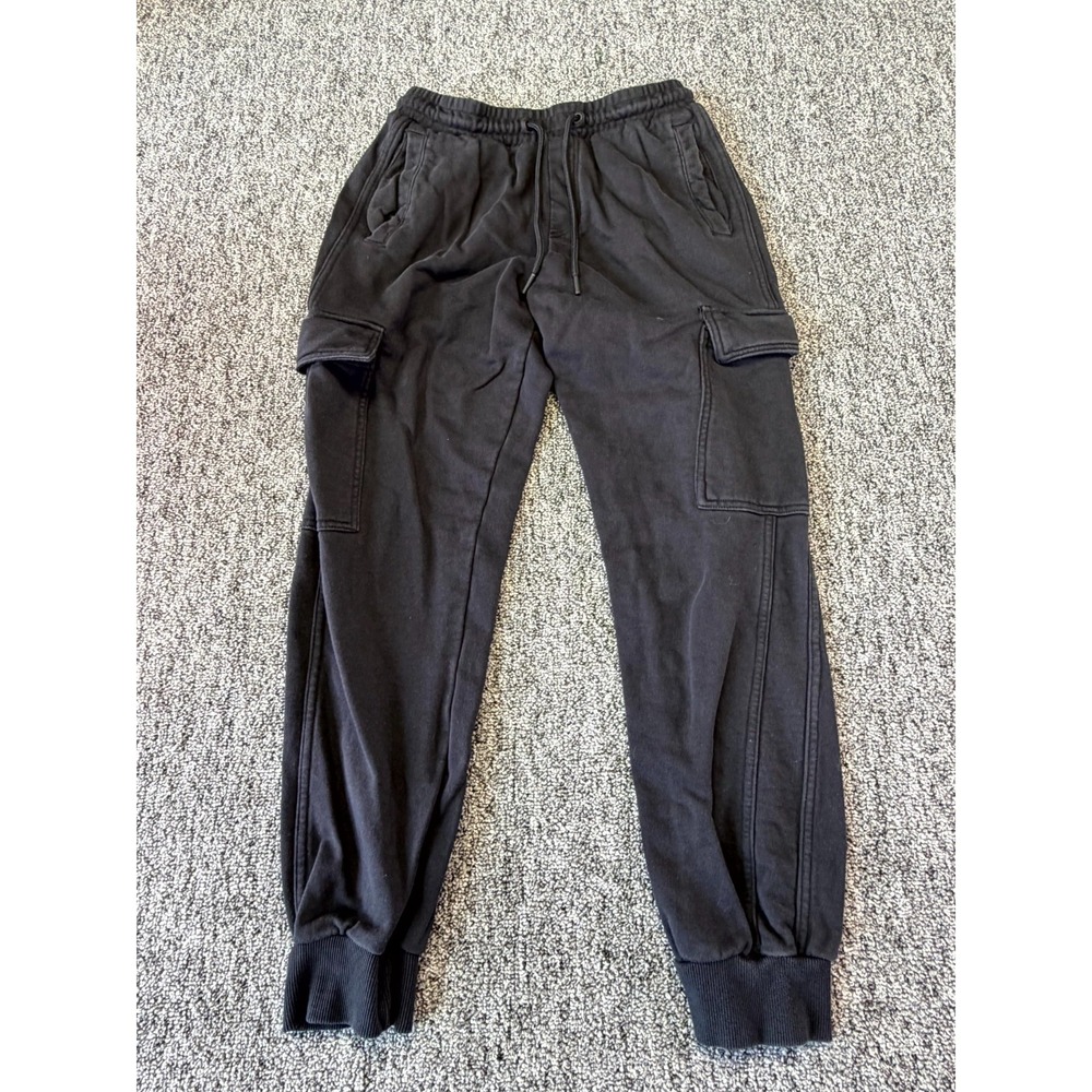 Gymshark Jogger Pants Mens S Black Cotton Fleece Lined Cargo Pockets Tapered Leg